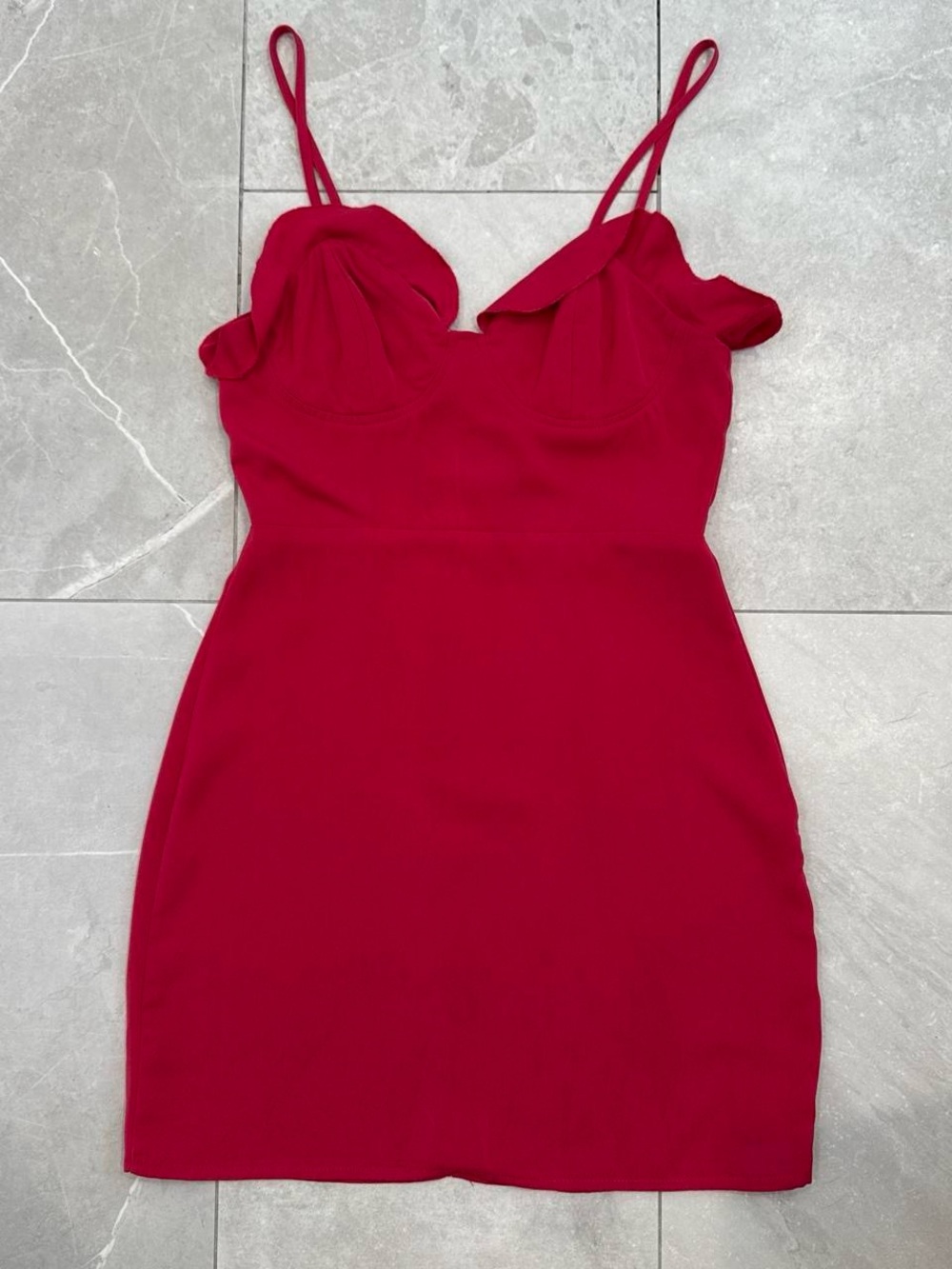 Raspberry Red Ruffled Bust Mini Dress